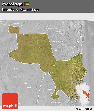 Satellite 3D Map of Massinga, lighten, desaturated