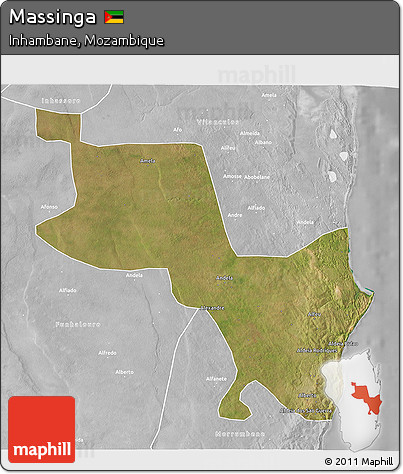 Satellite 3D Map of Massinga, lighten, desaturated