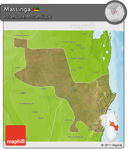 Satellite 3D Map of Massinga, physical outside