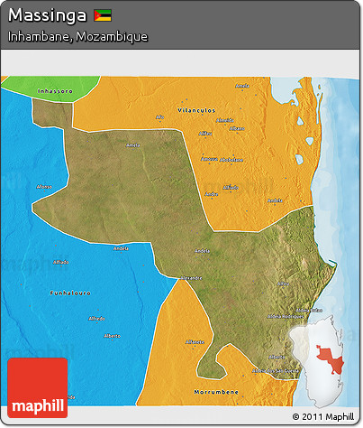 Satellite 3D Map of Massinga, political outside