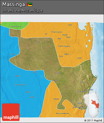 Satellite 3D Map of Massinga, political outside