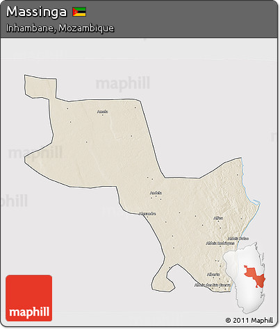Shaded Relief 3D Map of Massinga, cropped outside