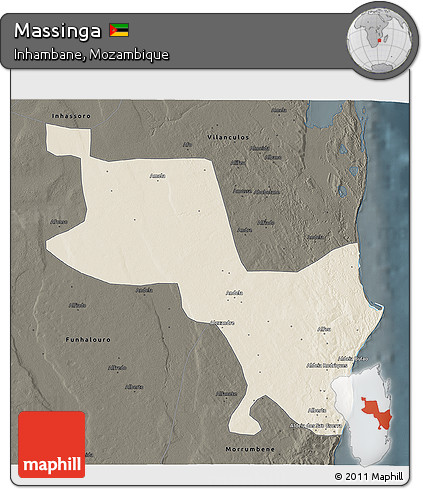 Shaded Relief 3D Map of Massinga, darken