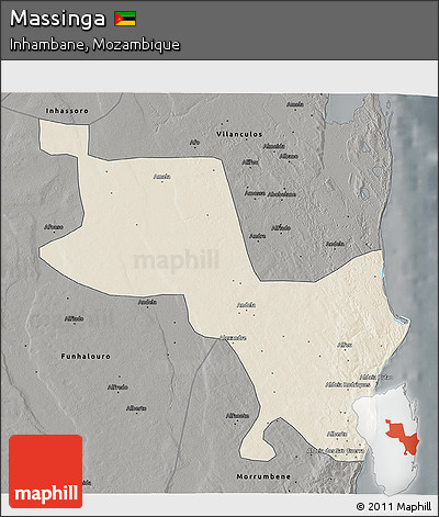 Shaded Relief 3D Map of Massinga, darken, semi-desaturated