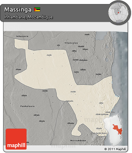Shaded Relief 3D Map of Massinga, darken, semi-desaturated