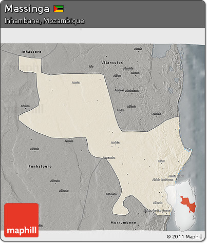 Shaded Relief 3D Map of Massinga, darken, semi-desaturated
