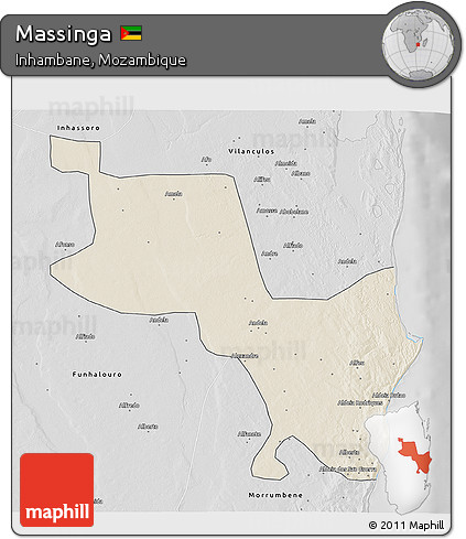 Shaded Relief 3D Map of Massinga, desaturated