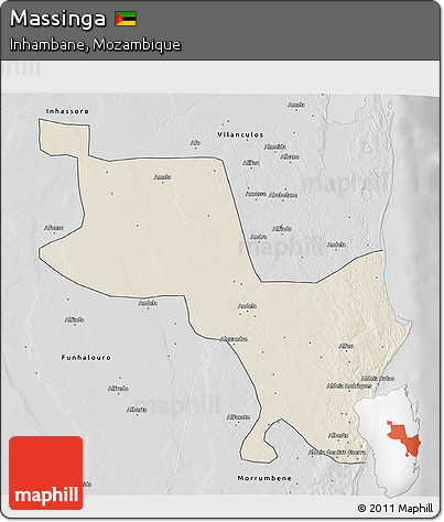 Shaded Relief 3D Map of Massinga, desaturated