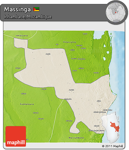 Shaded Relief 3D Map of Massinga, physical outside