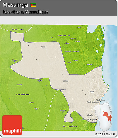 Shaded Relief 3D Map of Massinga, physical outside