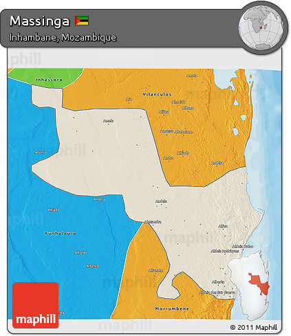 Shaded Relief 3D Map of Massinga, political outside