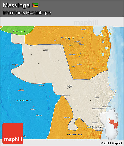 Shaded Relief 3D Map of Massinga, political outside