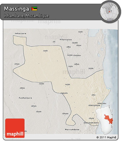Shaded Relief 3D Map of Massinga, semi-desaturated