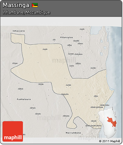 Shaded Relief 3D Map of Massinga, semi-desaturated