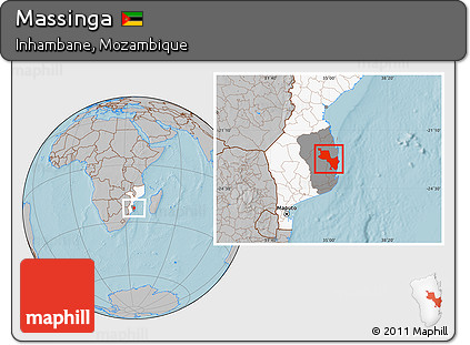 Gray Location Map of Massinga, highlighted country, highlighted parent region, hill shading
