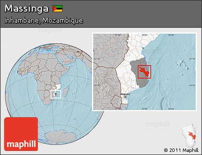 Gray Location Map of Massinga, highlighted country, highlighted parent region, hill shading