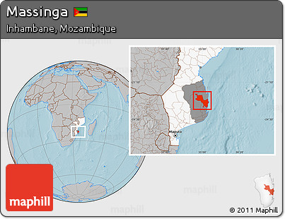 Gray Location Map of Massinga, highlighted country, highlighted parent region, hill shading
