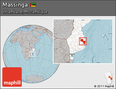 Gray Location Map of Massinga, highlighted country, hill shading