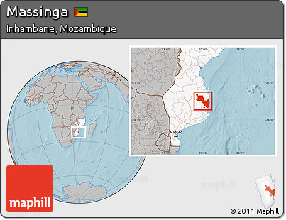 Gray Location Map of Massinga, highlighted country, hill shading