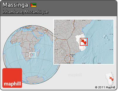 Gray Location Map of Massinga, highlighted parent region, hill shading