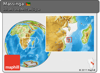 Physical Location Map of Massinga, highlighted country, highlighted parent region, within the entire country