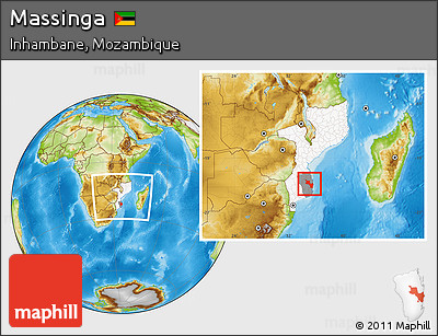 Physical Location Map of Massinga, highlighted country, highlighted parent region, within the entire country