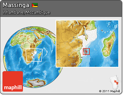 Physical Location Map of Massinga, highlighted country, highlighted parent region, within the entire country