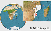 Satellite Location Map of Massinga, highlighted country, within the entire country