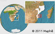Satellite Location Map of Massinga, highlighted country, highlighted parent region, within the entire country