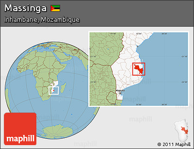 Savanna Style Location Map of Massinga, highlighted country