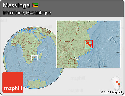 Savanna Style Location Map of Massinga, hill shading
