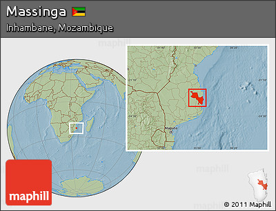 Savanna Style Location Map of Massinga, hill shading