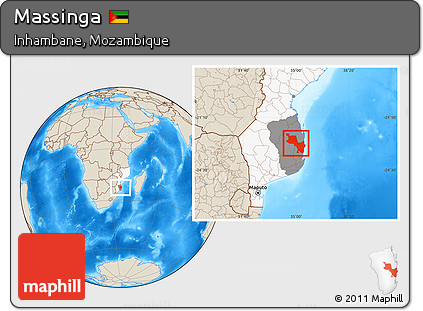 Shaded Relief Location Map of Massinga, highlighted country, highlighted parent region