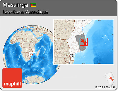 Shaded Relief Location Map of Massinga, highlighted country, highlighted parent region