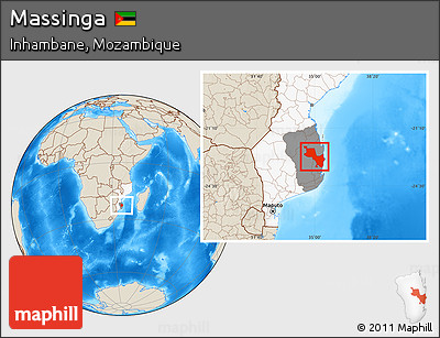 Shaded Relief Location Map of Massinga, highlighted country, highlighted parent region