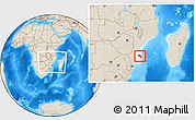 Shaded Relief Location Map of Massinga, highlighted parent region, within the entire country