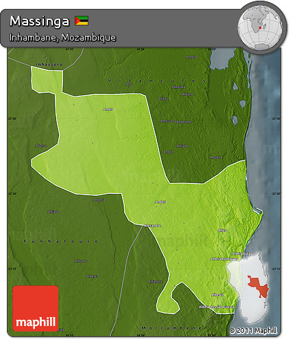 Physical Map of Massinga, darken