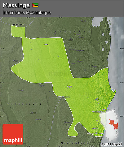 Physical Map of Massinga, darken, semi-desaturated