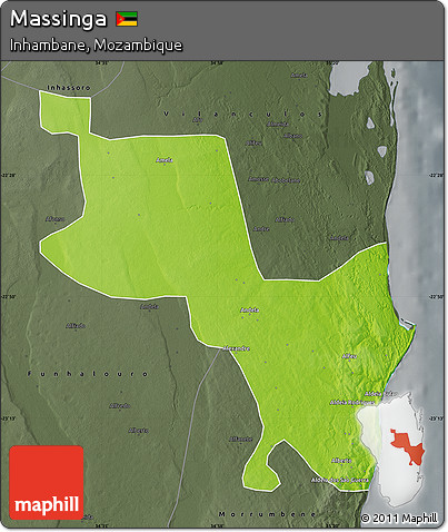 Physical Map of Massinga, darken, semi-desaturated