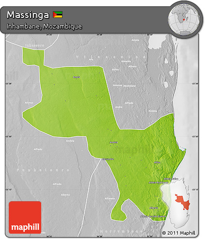 Physical Map of Massinga, lighten, desaturated