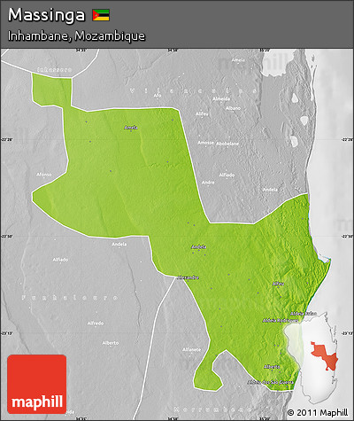 Physical Map of Massinga, lighten, desaturated