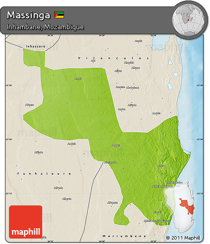 Physical Map of Massinga, shaded relief outside