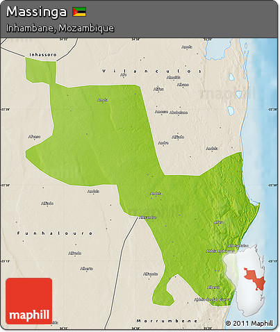 Physical Map of Massinga, shaded relief outside