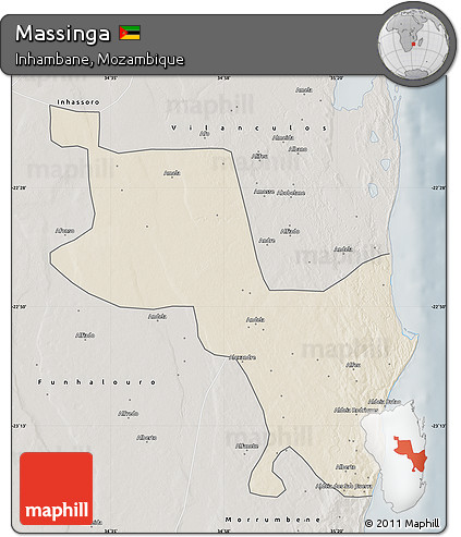 Shaded Relief Map of Massinga, semi-desaturated