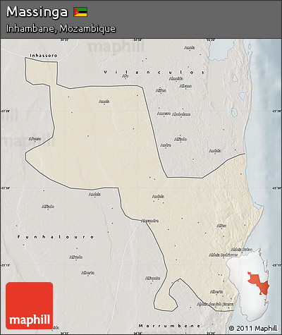 Shaded Relief Map of Massinga, semi-desaturated