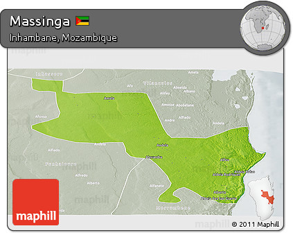 Physical Panoramic Map of Massinga, lighten, semi-desaturated