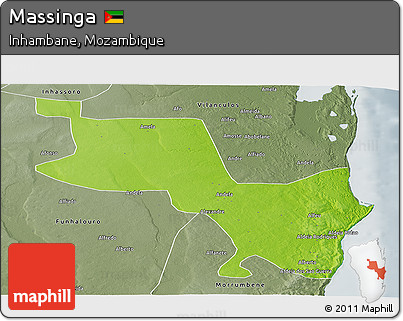 Physical Panoramic Map of Massinga, semi-desaturated
