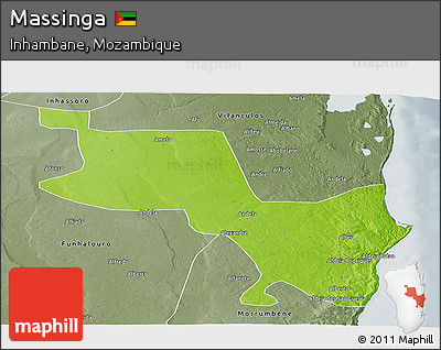Physical Panoramic Map of Massinga, semi-desaturated