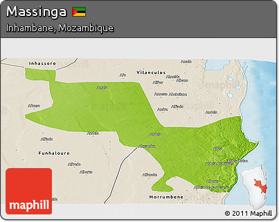 Physical Panoramic Map of Massinga, shaded relief outside