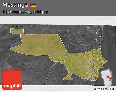 Satellite Panoramic Map of Massinga, darken, desaturated